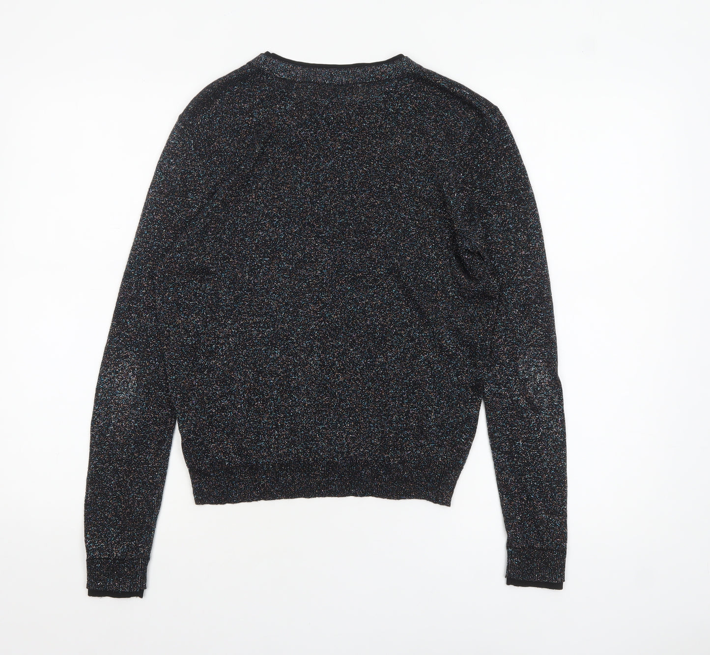 Topshop Women's Black Glitter Knit Crew Neck Jumper Size 8