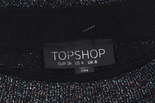 Topshop Women's Black Glitter Knit Crew Neck Jumper Size 8