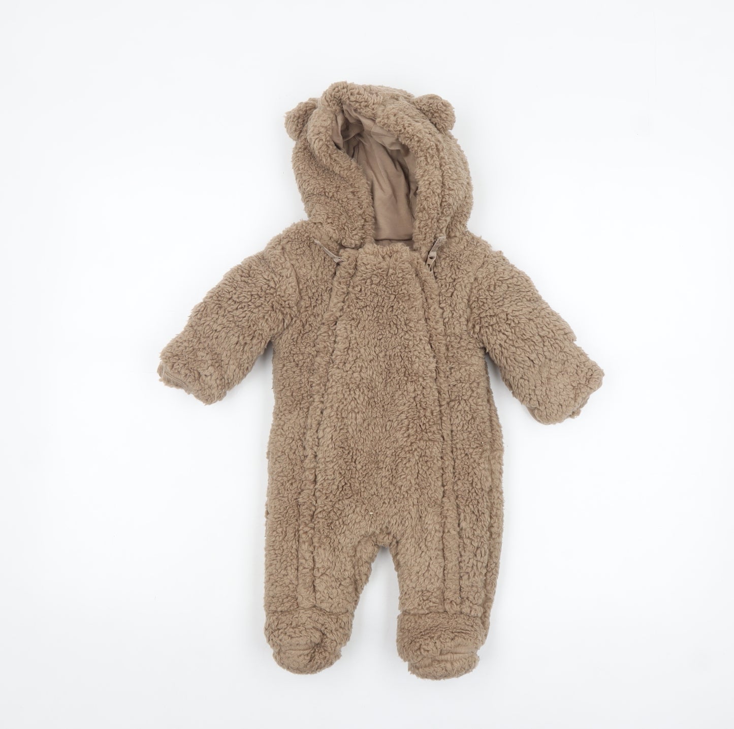 Marks and Spencer Unisex Baby Brown Teddy Snowsuit 0-3 Months Hooded Fleece