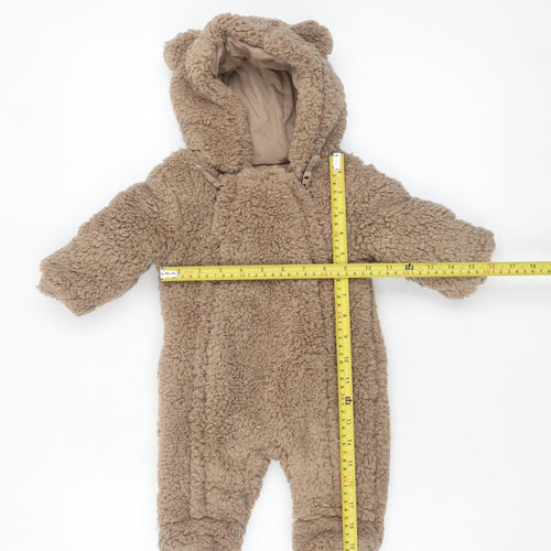 Marks and Spencer Unisex Baby Brown Teddy Snowsuit 0-3 Months Hooded Fleece