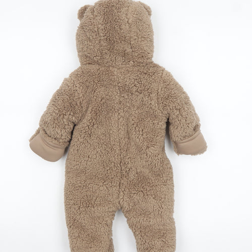 Marks and Spencer Unisex Baby Brown Teddy Snowsuit 0-3 Months Hooded Fleece