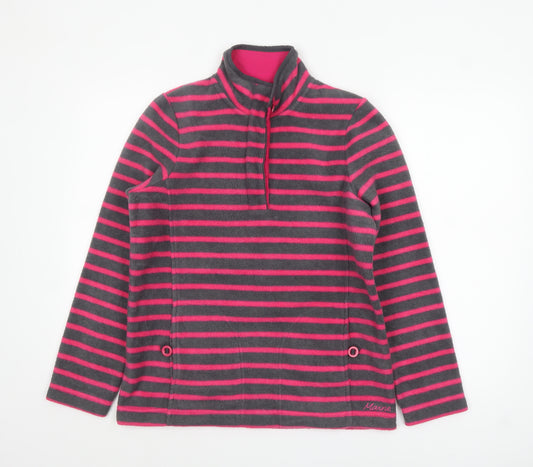 Maine New England Women's Grey Pink Stripe Fleece Pullover Size 12