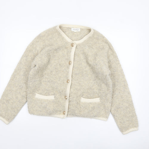 Charlior Women Beige Knit Button Front Long Sleeve Cardigan M/L
