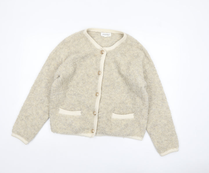 Charlior Women Beige Knit Button Front Long Sleeve Cardigan M/L