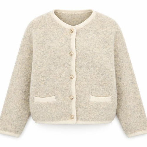 Charlior Women Beige Knit Button Front Long Sleeve Cardigan M/L
