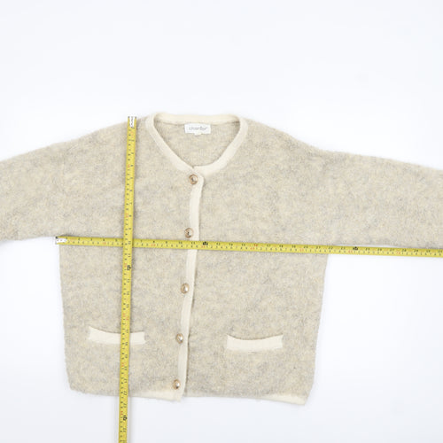 Charlior Women Beige Knit Button Front Long Sleeve Cardigan M/L