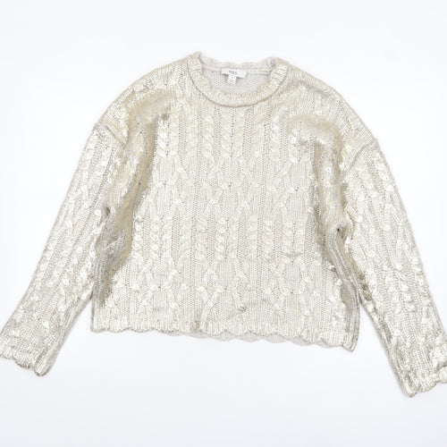 Marks and Spencer Women Silver Cable-Knit Metallic Jumper Size M