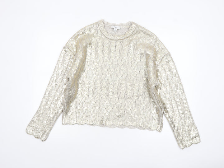 Marks and Spencer Women Silver Cable-Knit Metallic Jumper Size M