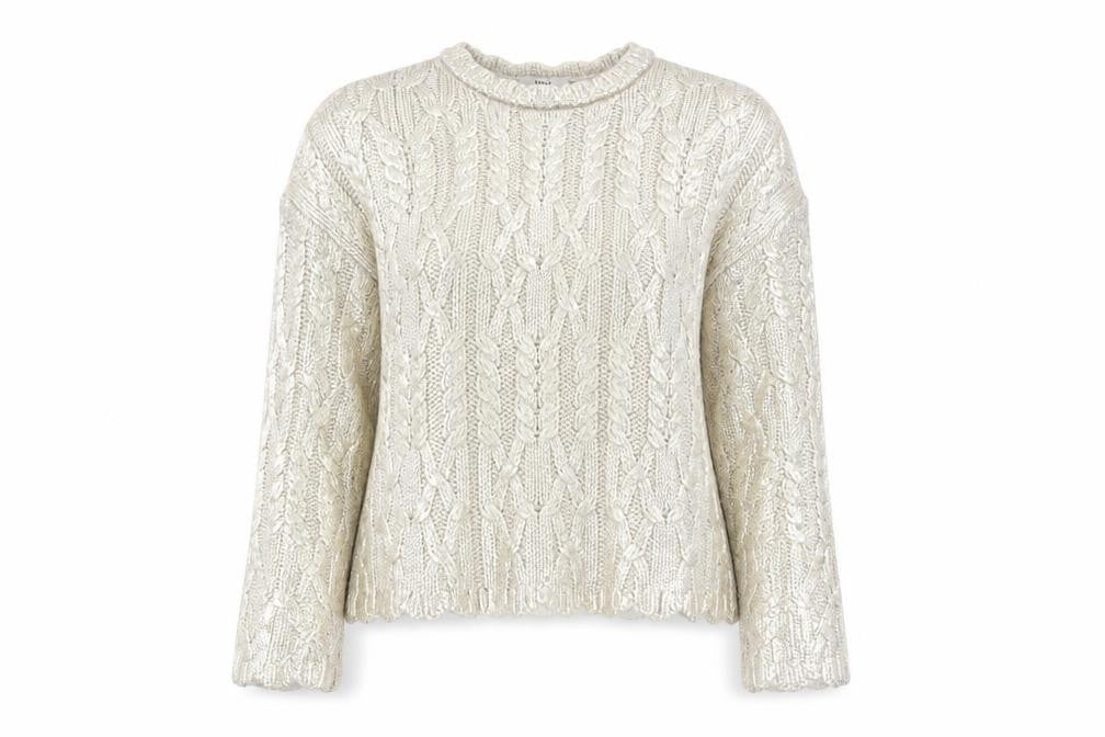 Front view of Marks & Spencer Women Silver Cable-Knit Metallic Jumper, size M