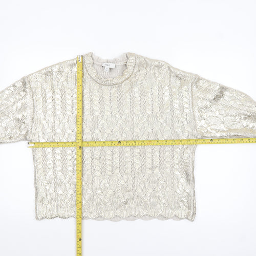 Marks and Spencer Women Silver Cable-Knit Metallic Jumper Size M