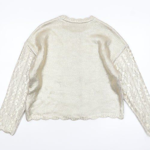 Marks and Spencer Women Silver Cable-Knit Metallic Jumper Size M