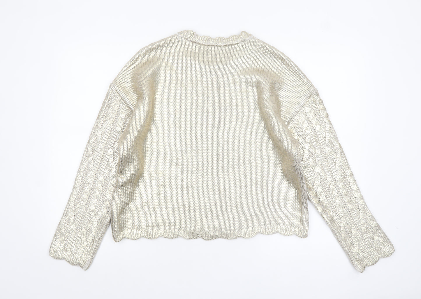 Marks and Spencer Women Silver Cable-Knit Metallic Jumper Size M