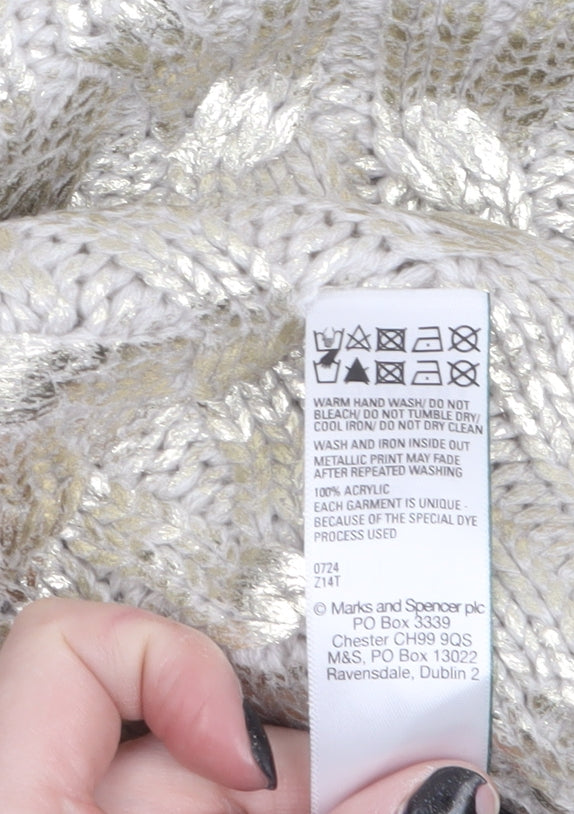 Marks and Spencer Women Silver Cable-Knit Metallic Jumper Size M