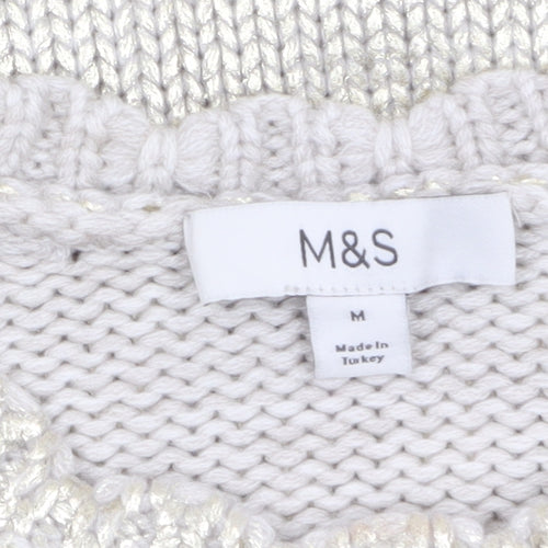 Marks and Spencer Women Silver Cable-Knit Metallic Jumper Size M