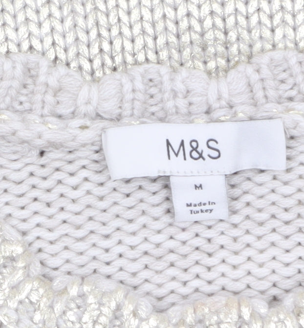 Marks and Spencer Women Silver Cable-Knit Metallic Jumper Size M