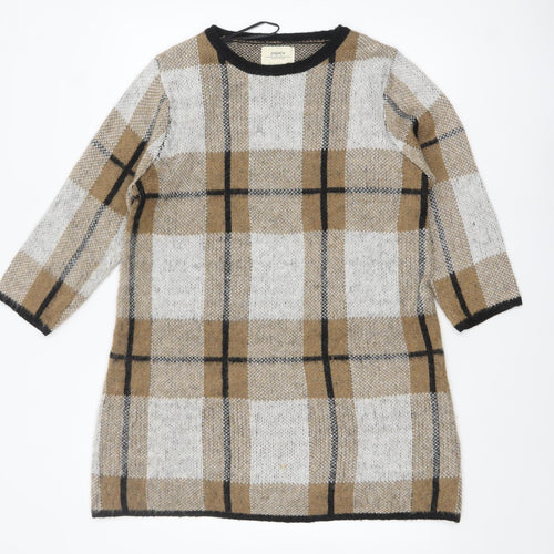 Papaya Weekend Women Beige Check Knit Tunic Jumper Size L