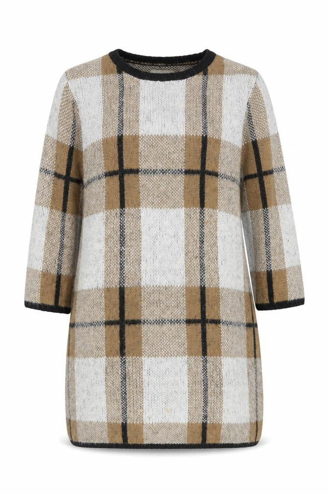 Papaya Weekend Women Beige Check Knit Tunic Jumper Size L