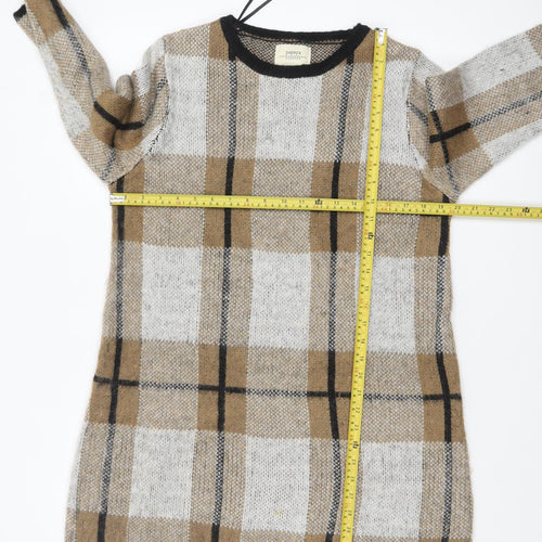 Papaya Weekend Women Beige Check Knit Tunic Jumper Size L