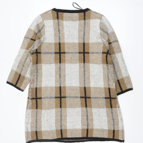 Papaya Weekend Women Beige Check Knit Tunic Jumper Size L