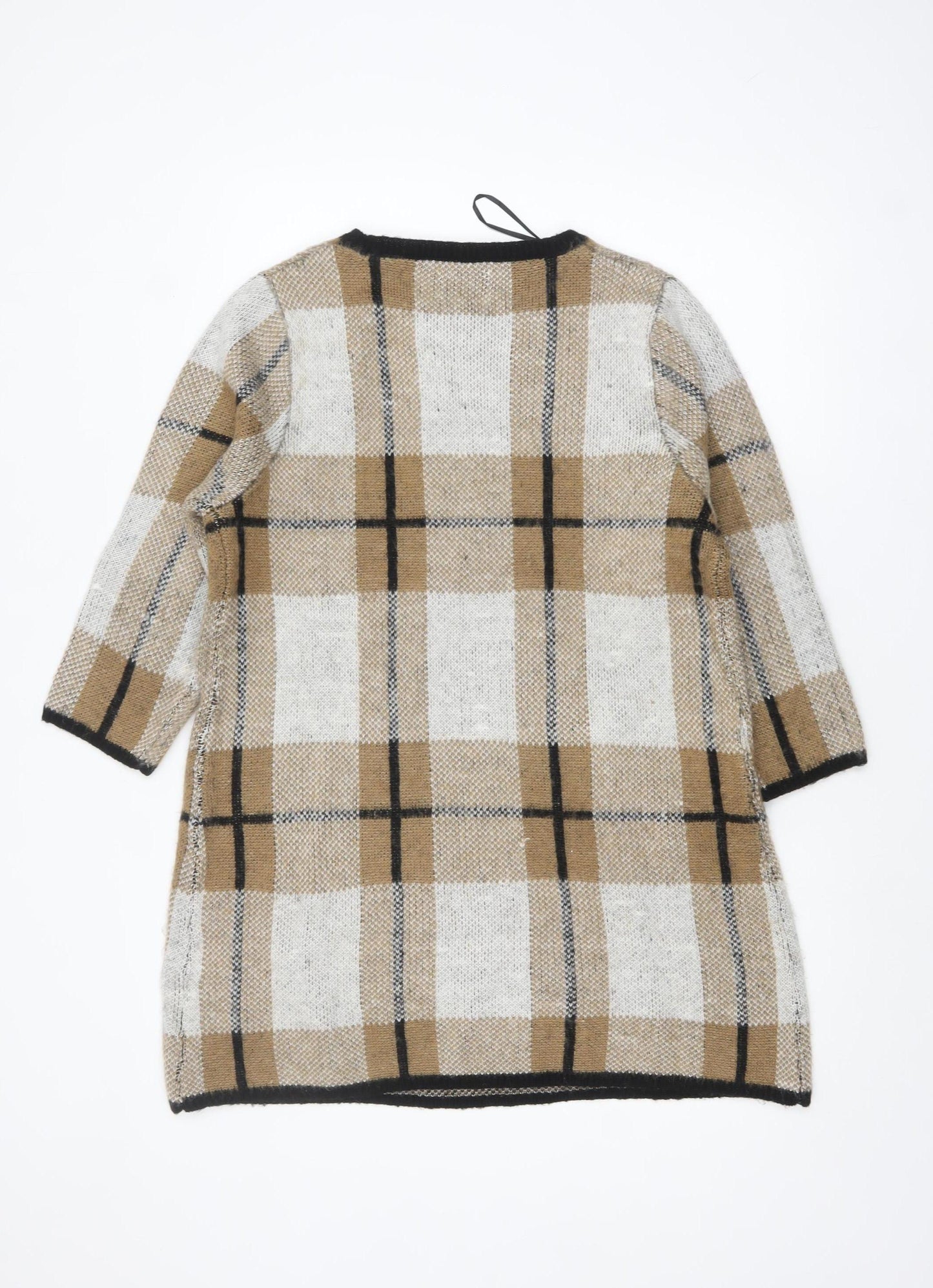 Papaya Weekend Women Beige Check Knit Tunic Jumper Size L