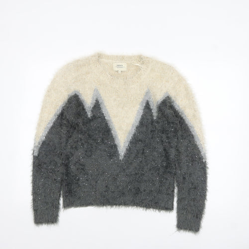 Papaya Women’s Grey Cream Sequin Fuzzy Knit Jumper Size 12