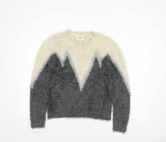 Papaya Women’s Grey Cream Sequin Fuzzy Knit Jumper Size 12