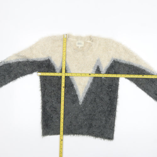 Papaya Women’s Grey Cream Sequin Fuzzy Knit Jumper Size 12