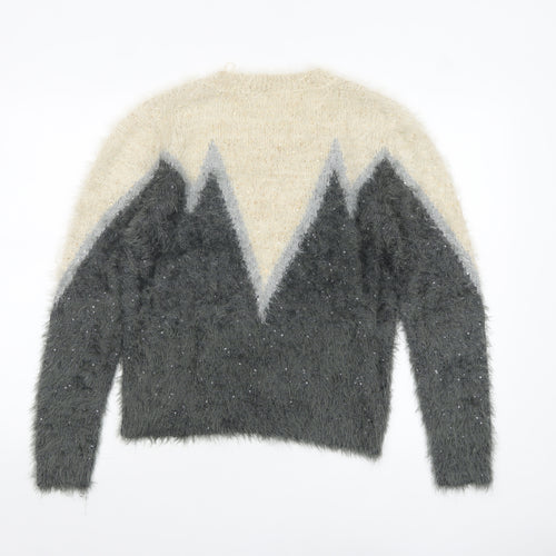 Papaya Women’s Grey Cream Sequin Fuzzy Knit Jumper Size 12
