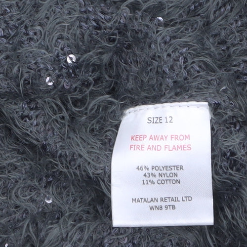 Papaya Women’s Grey Cream Sequin Fuzzy Knit Jumper Size 12