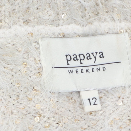 Papaya Women’s Grey Cream Sequin Fuzzy Knit Jumper Size 12