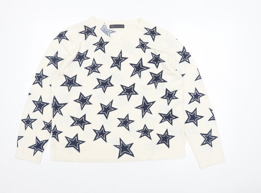 Marks and Spencer Women Ivory Star Print Crew Neck Jumper Size 18
