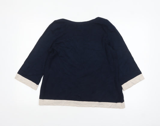 Marks and Spencer Women Blue Mix 3/4 Sleeve Pullover Jumper UK 14