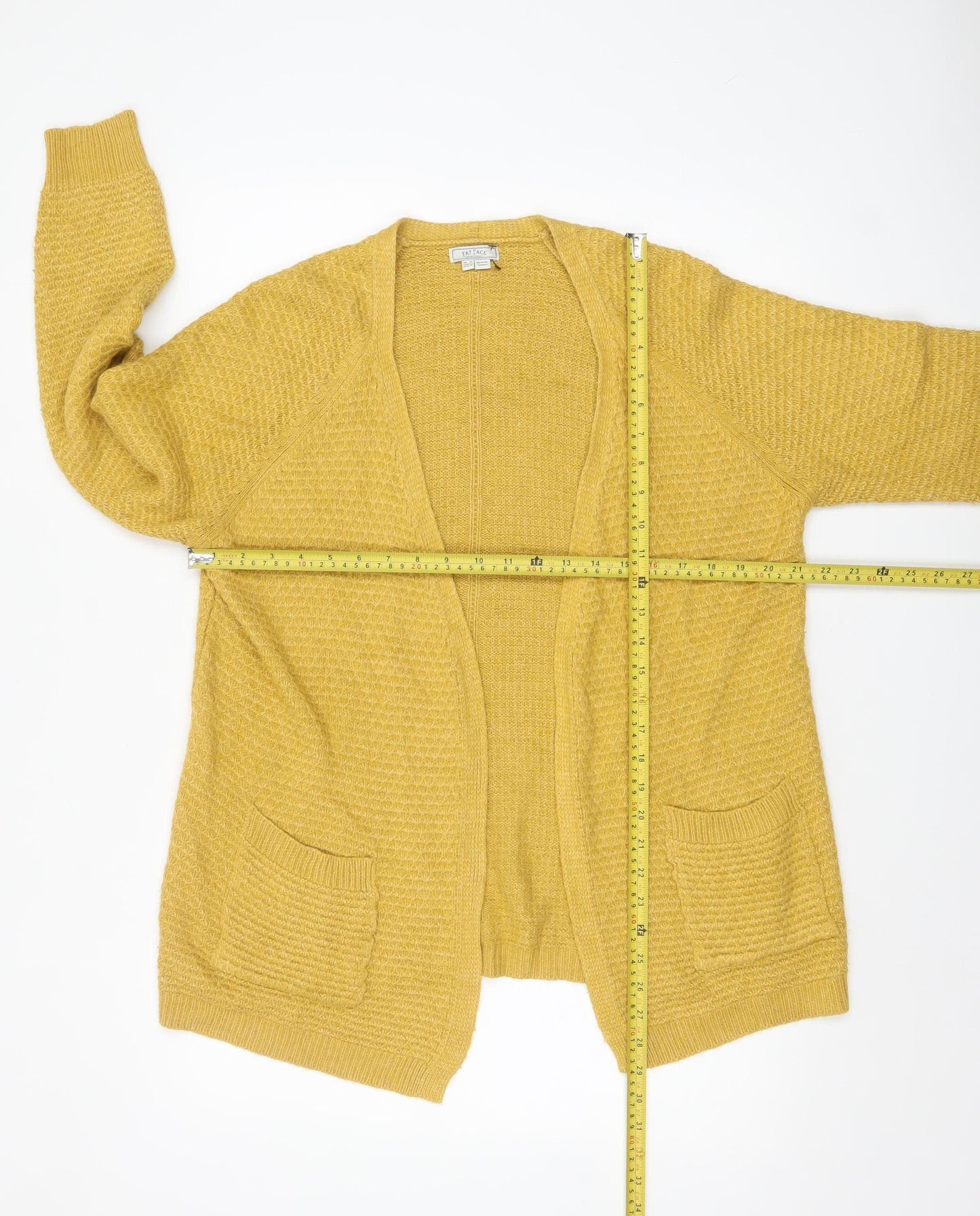 FatFace Women's Yellow Long Sleeve Open Knit Cardigan Size 14