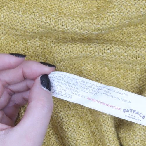 FatFace Women's Yellow Long Sleeve Open Knit Cardigan Size 14