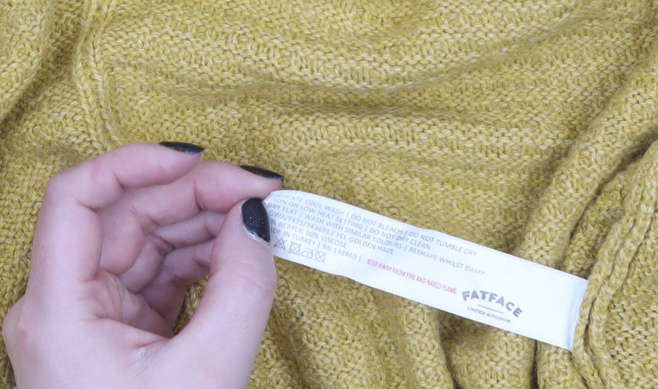 FatFace Women's Yellow Long Sleeve Open Knit Cardigan Size 14