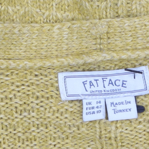 FatFace Women's Yellow Long Sleeve Open Knit Cardigan Size 14