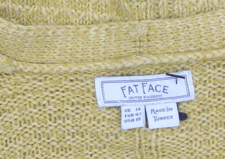 FatFace Women's Yellow Long Sleeve Open Knit Cardigan Size 14