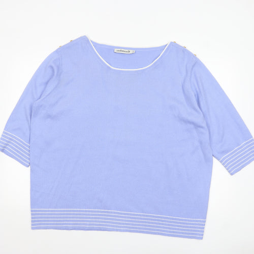 Cashmasoft Women Blue 2XL Boat Neck 3/4 Sleeve Knit Jumper