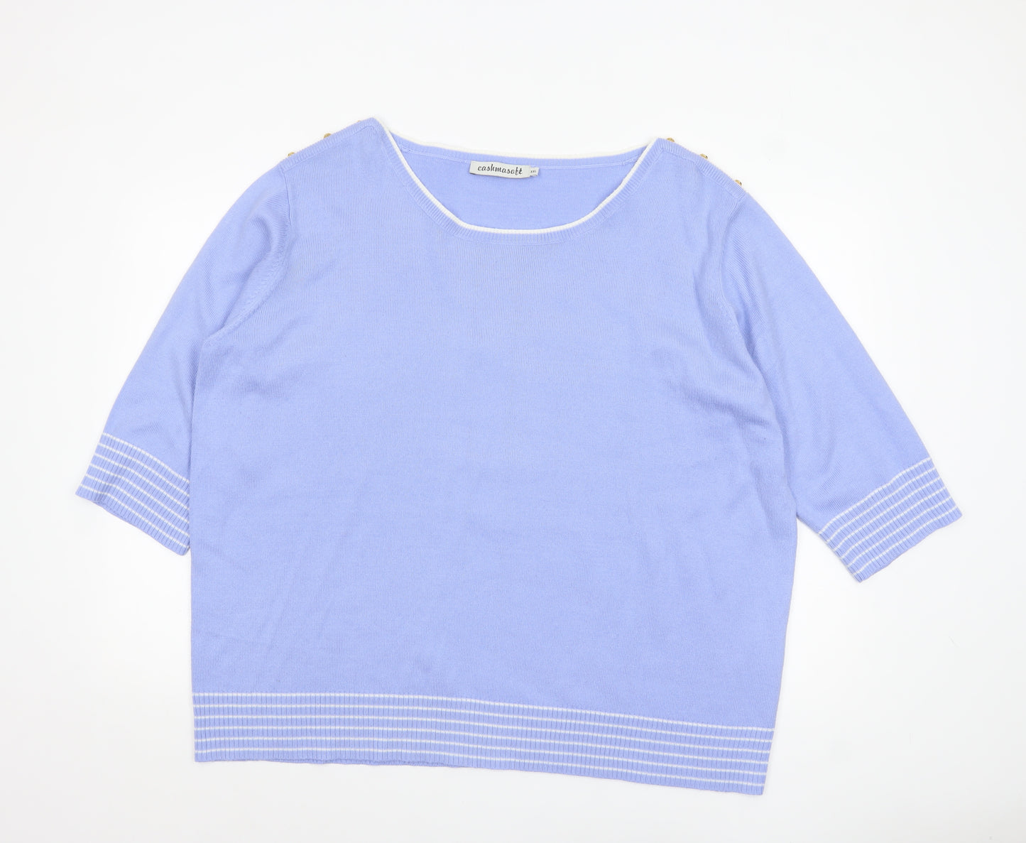 Cashmasoft Women Blue 2XL Boat Neck 3/4 Sleeve Knit Jumper