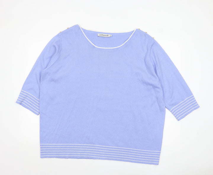 Cashmasoft Women Blue 2XL Boat Neck 3/4 Sleeve Knit Jumper