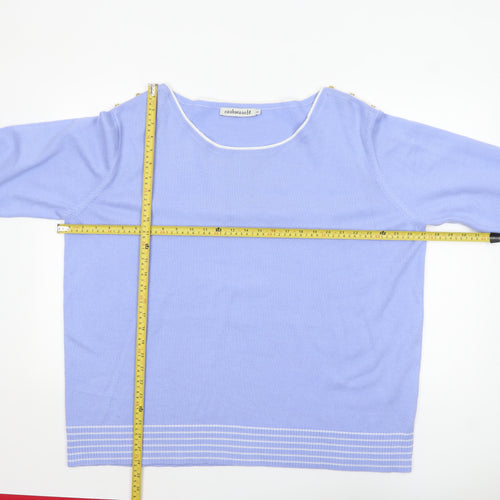 Cashmasoft Women Blue 2XL Boat Neck 3/4 Sleeve Knit Jumper