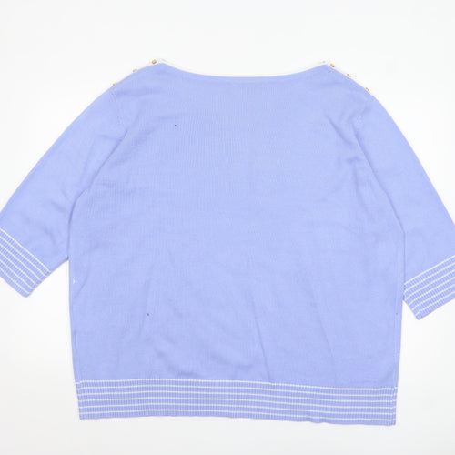 Cashmasoft Women Blue 2XL Boat Neck 3/4 Sleeve Knit Jumper