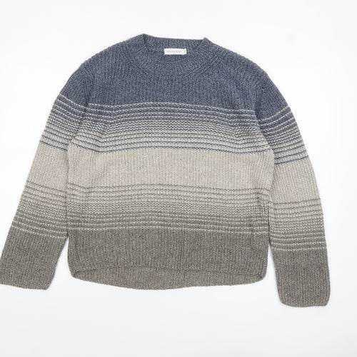 Celtic & Co Women's Blue Grey Striped Wool Cotton Jumper Size S