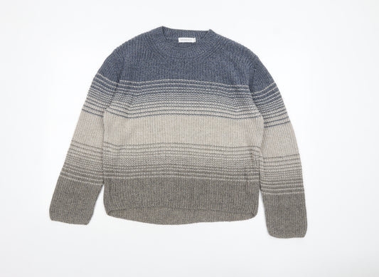 Celtic & Co Women's Blue Grey Striped Wool Cotton Jumper Size S