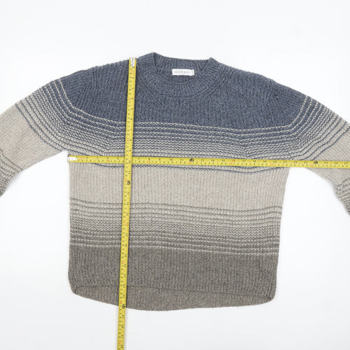 Celtic & Co Women's Blue Grey Striped Wool Cotton Jumper Size S