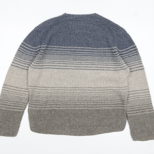 Celtic & Co Women's Blue Grey Striped Wool Cotton Jumper Size S
