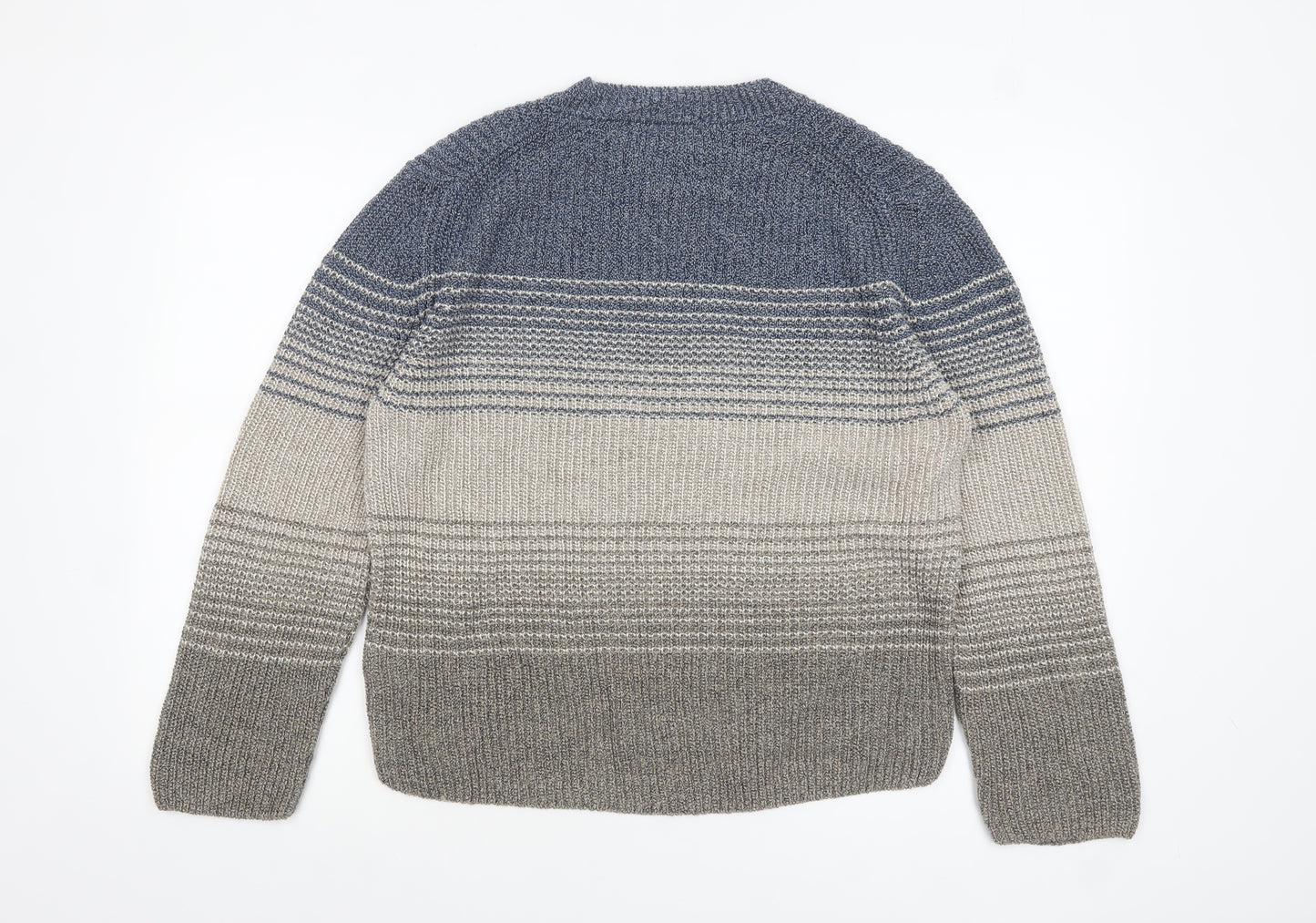 Celtic & Co Women's Blue Grey Striped Wool Cotton Jumper Size S