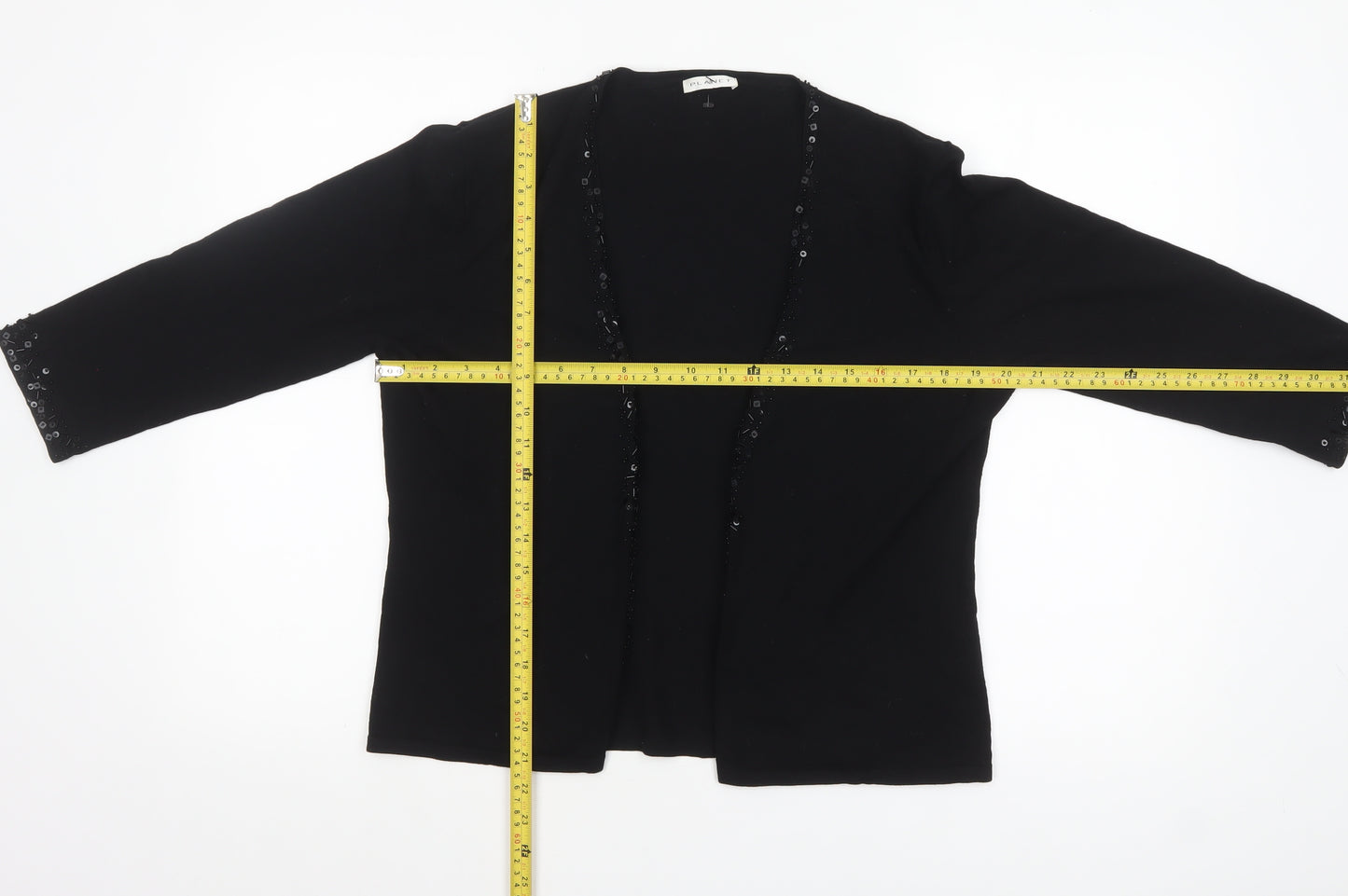Planet Women’s Black Sequin Trim Cardigan L Viscose Nylon