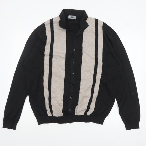 Tu Men’s Black 2XL Cotton Button Up Collared Striped Cardigan