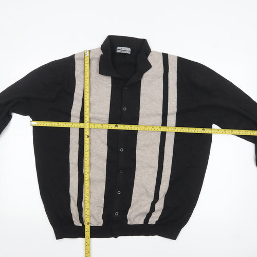 Tu Men’s Black 2XL Cotton Button Up Collared Striped Cardigan